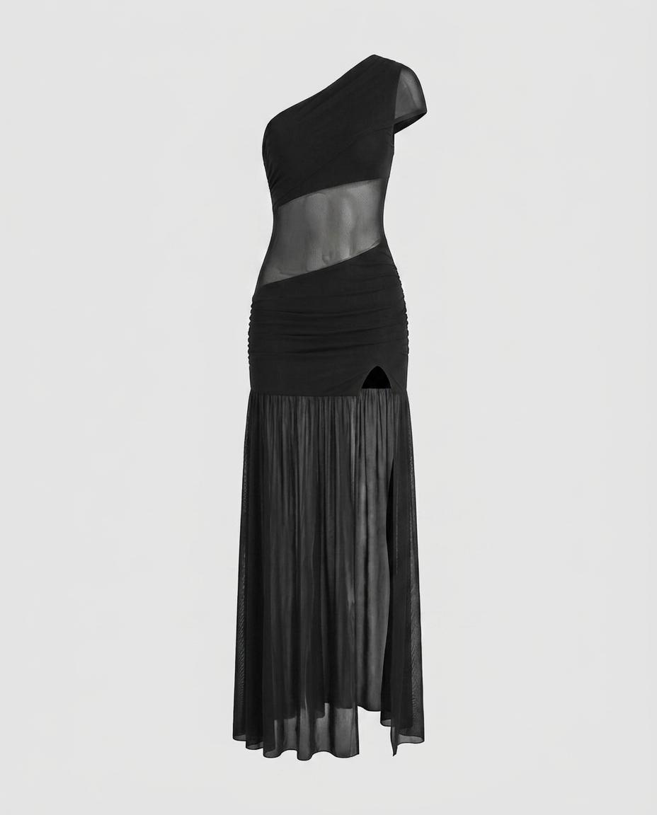 Mirella Mesh Slit Dress - Black Ghost
