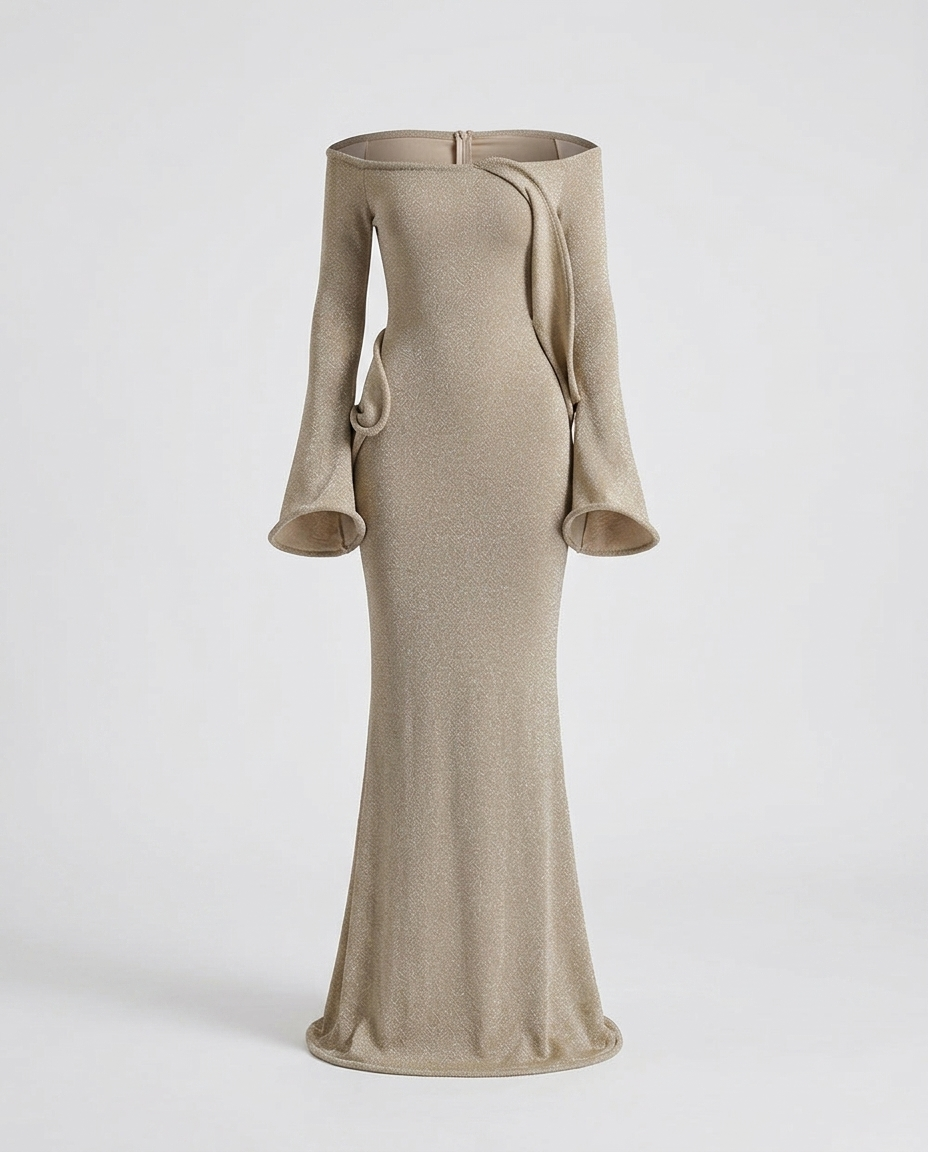 Camille Fishtail Sleeve Gown - Khaki - Ghost