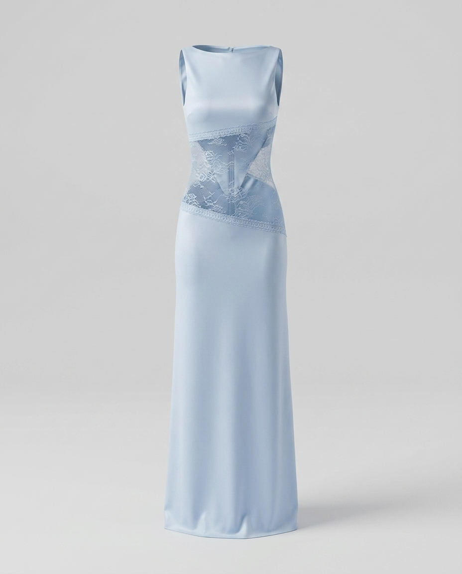 Isabelle Lace Satin Gown - Blue - Ghost