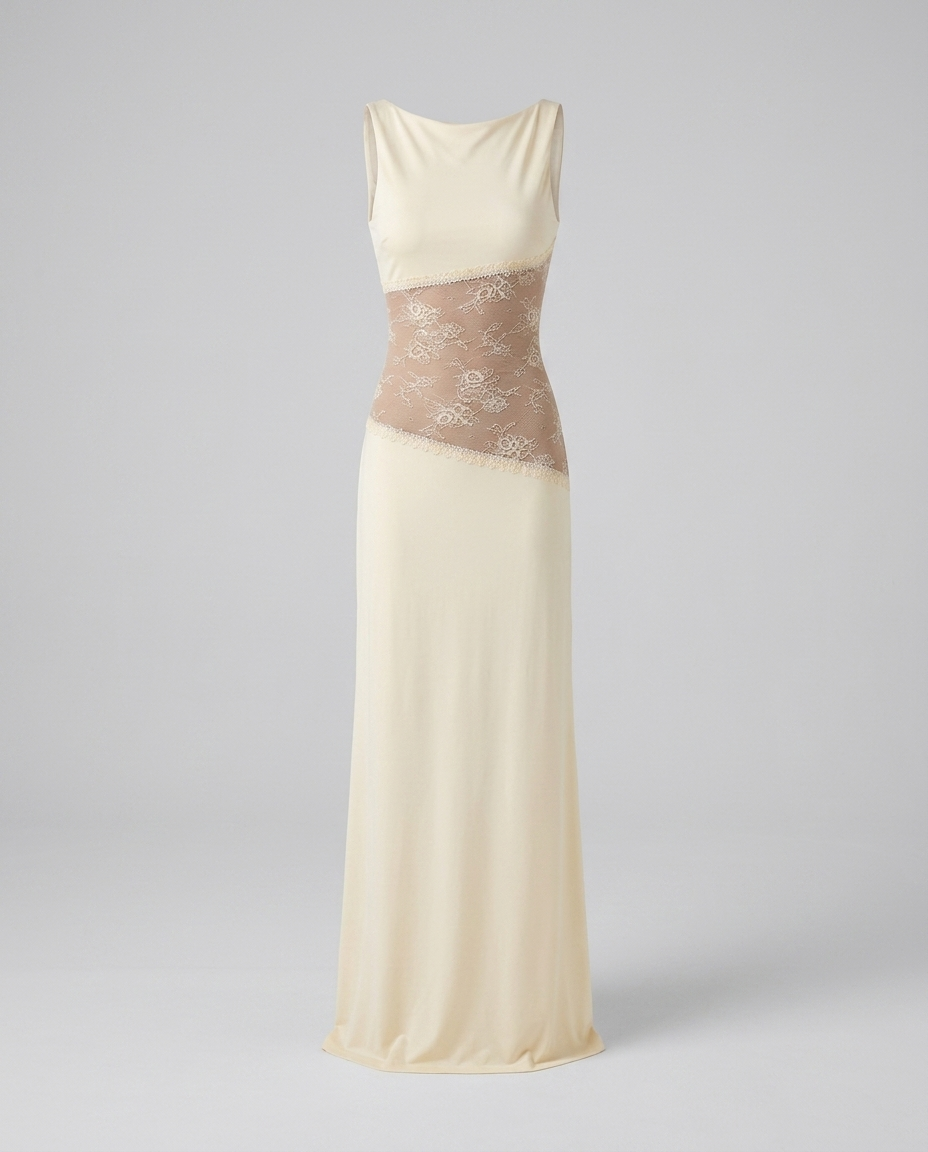 Isabelle Lace Satin Gown - Yellow - Ghost