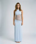 Isabelle Lace Satin Gown - Blue - Front