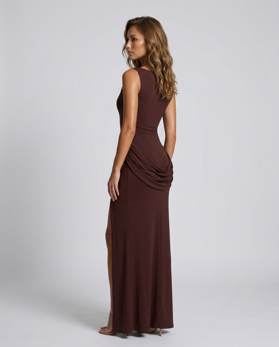 Amara Dress - Brown - Rear-Side