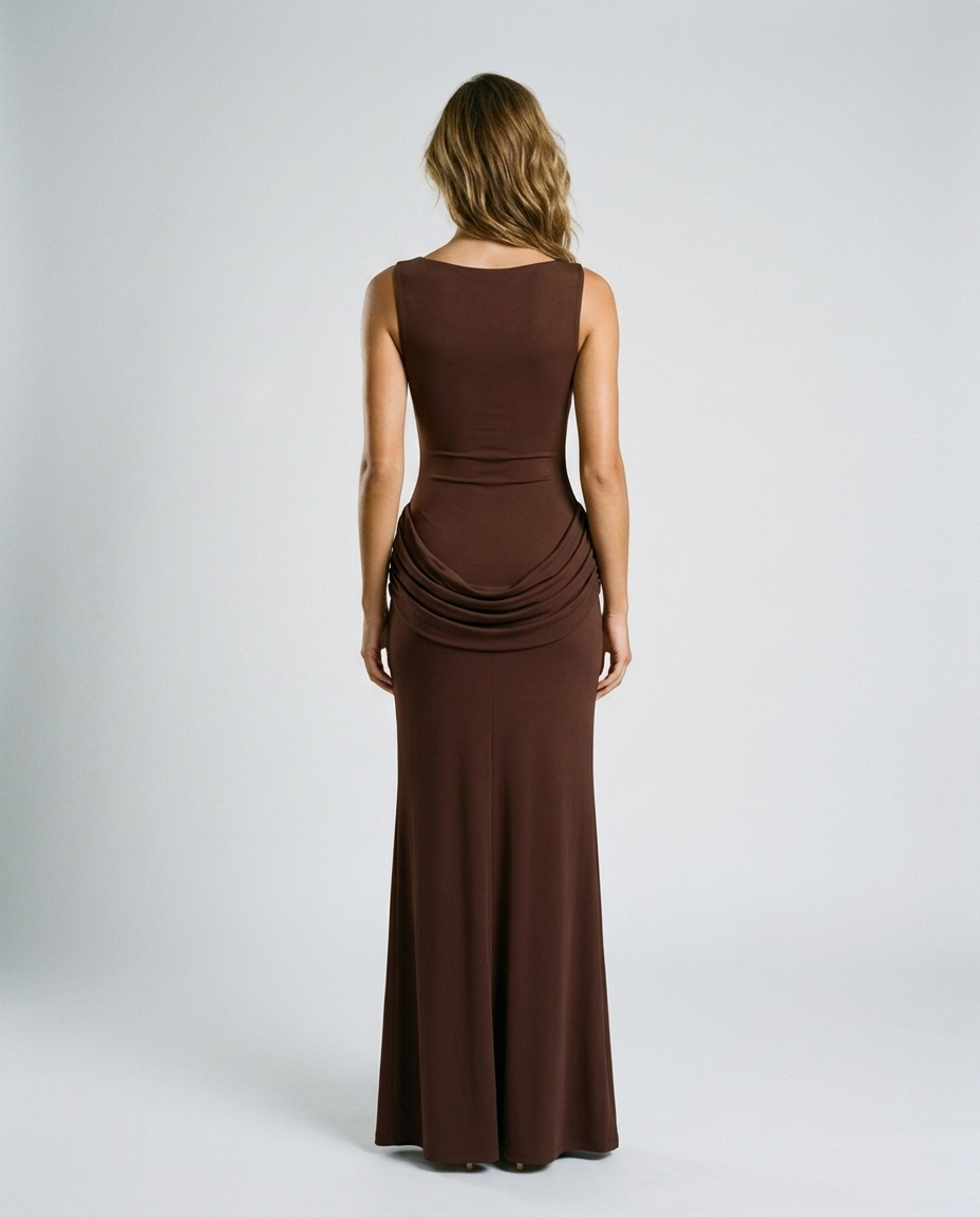 Amara Dress - Brown - Rear