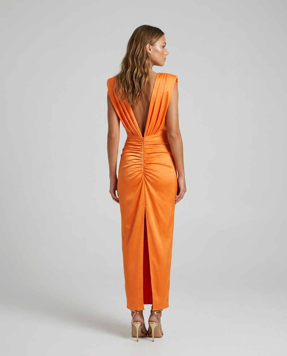 Seraphina Satin Dress - Orange Rear