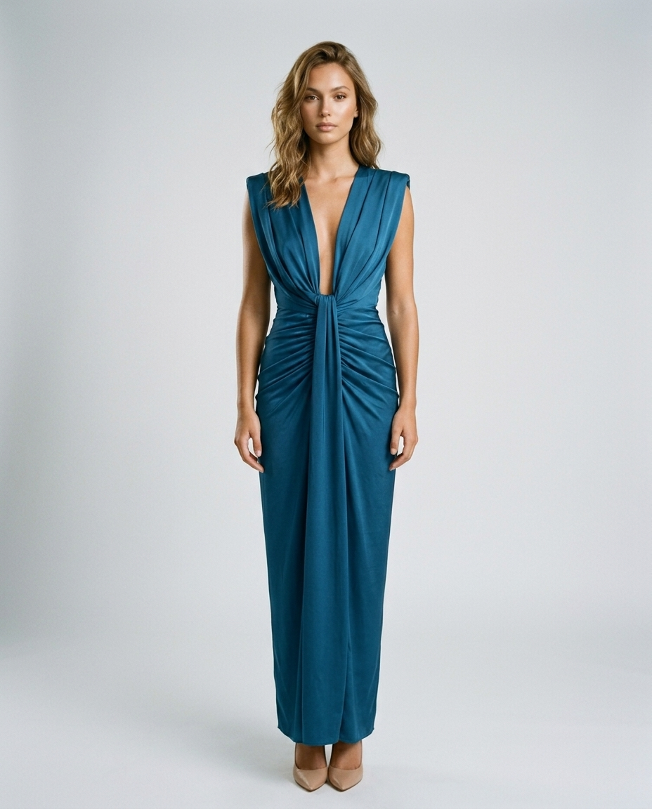 Seraphina Satin Dress - Blue Front