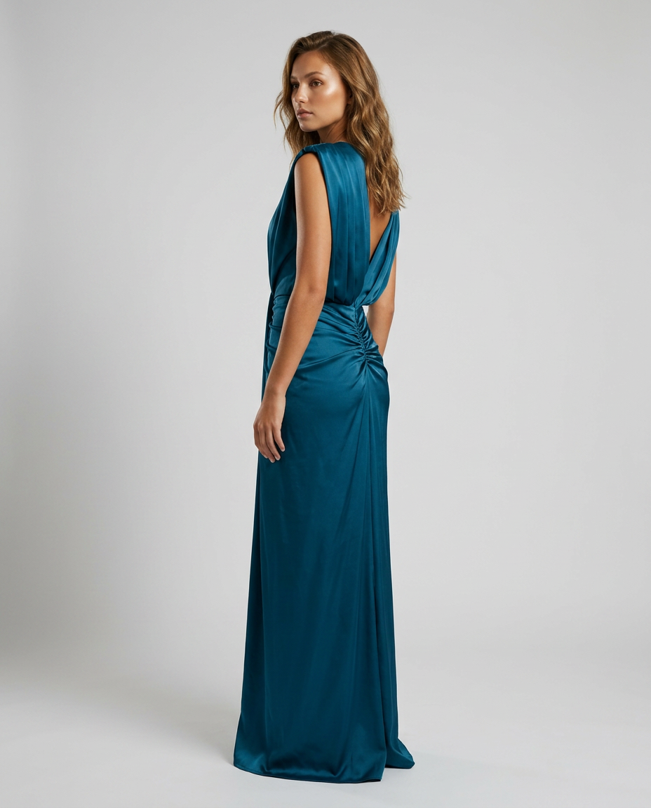Seraphina Satin Dress - Blue Rear-Side