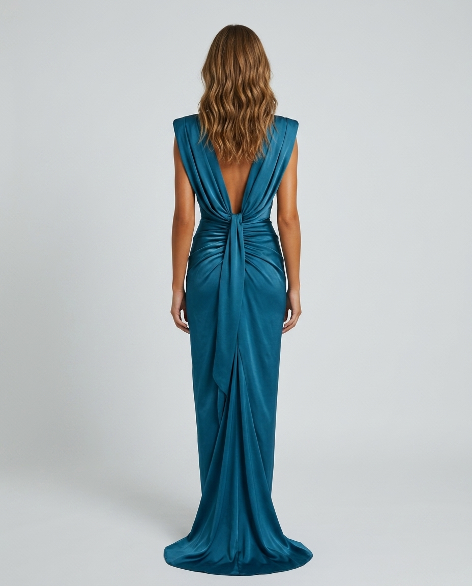 Seraphina Satin Dress - Blue Rear