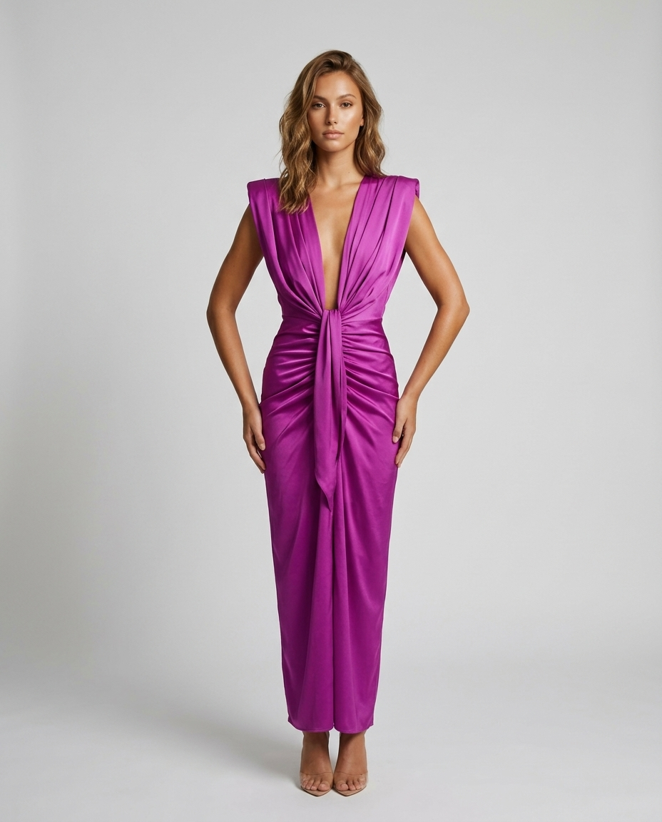 Seraphina Satin Dress - Purple Front
