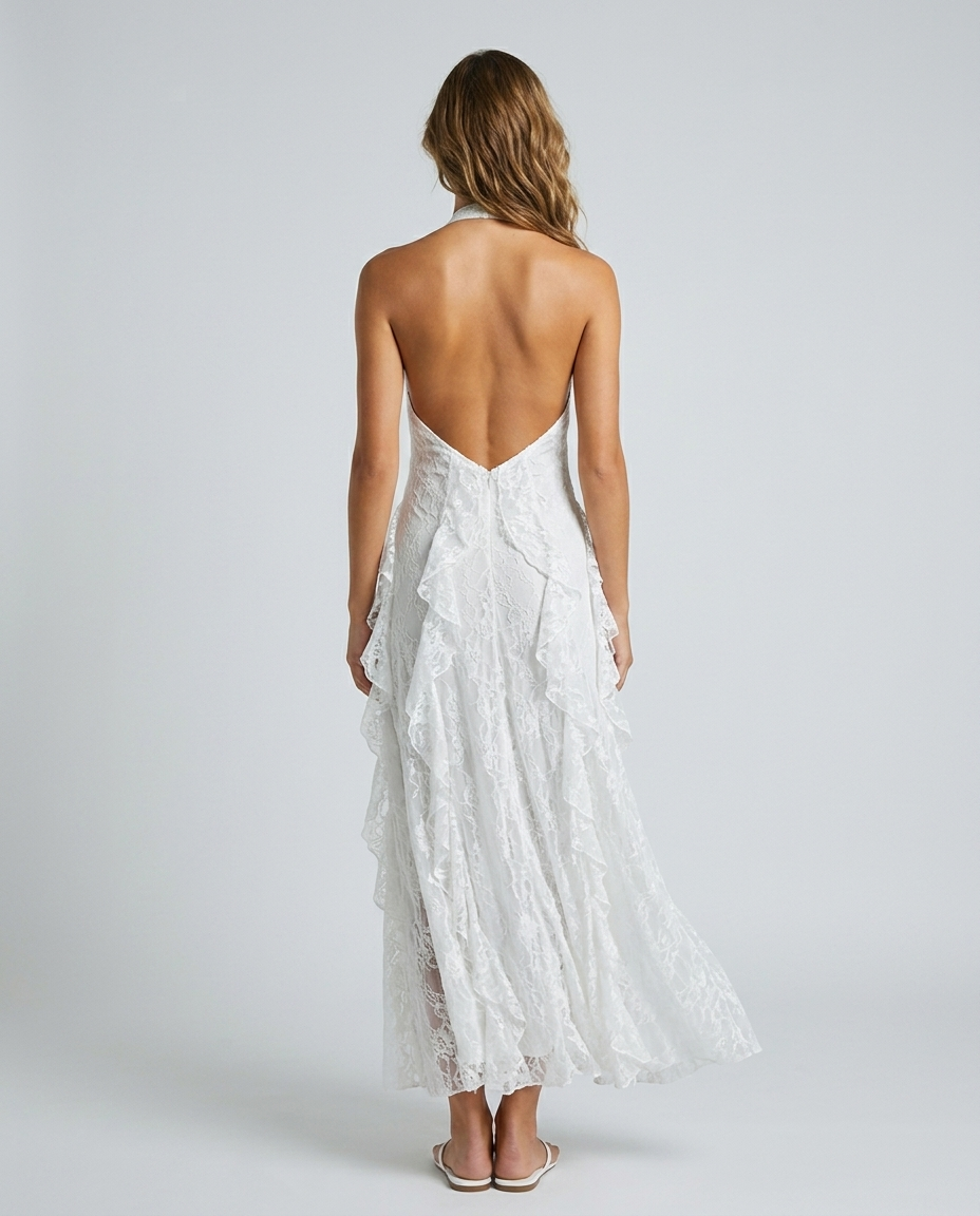 Odessa Halter Dress - White Rear