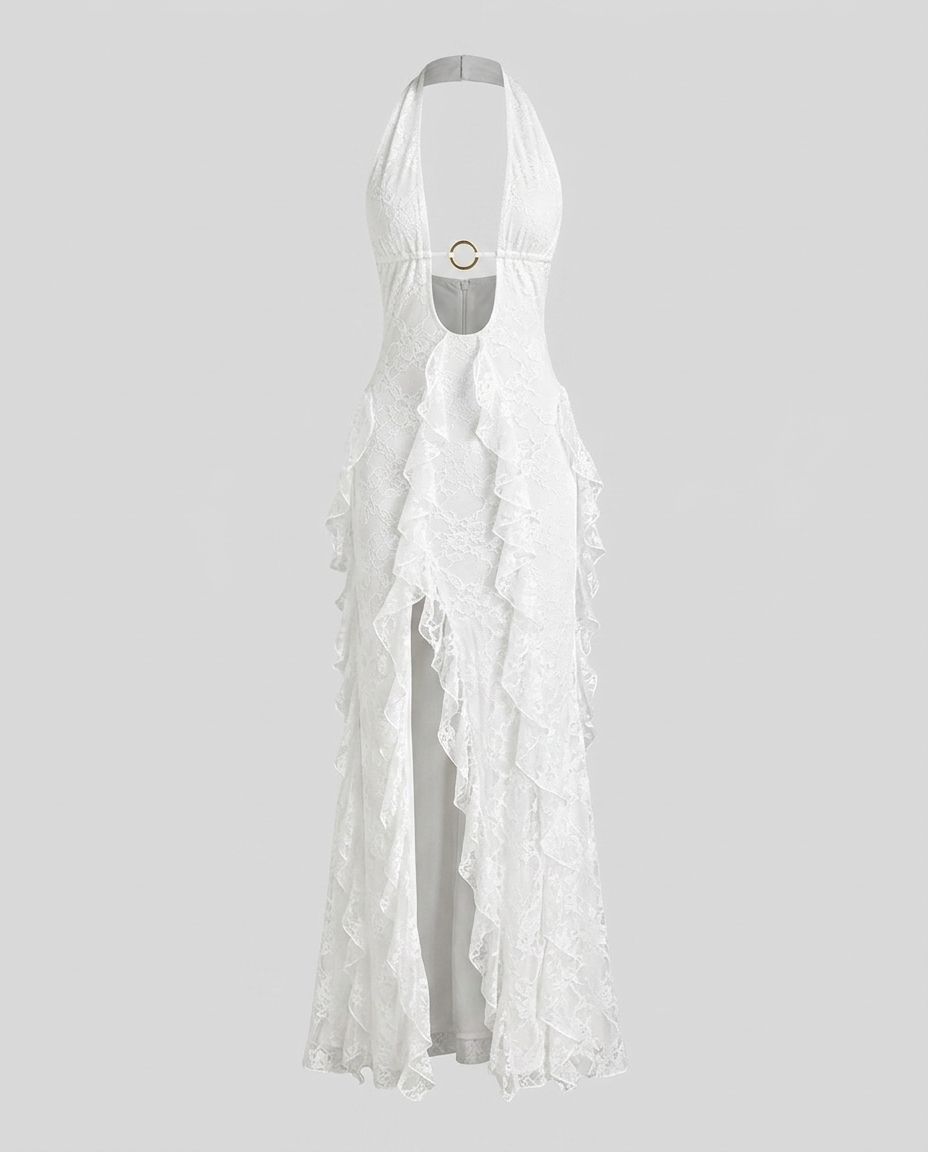 Odessa Halter Dress - White Ghost