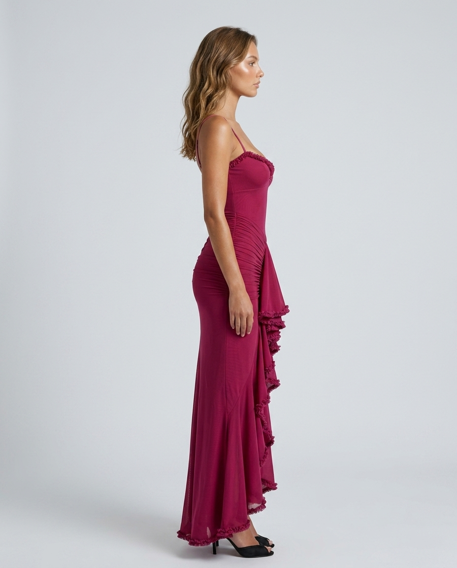 Valencia Hem Dress - Burgundy Side
