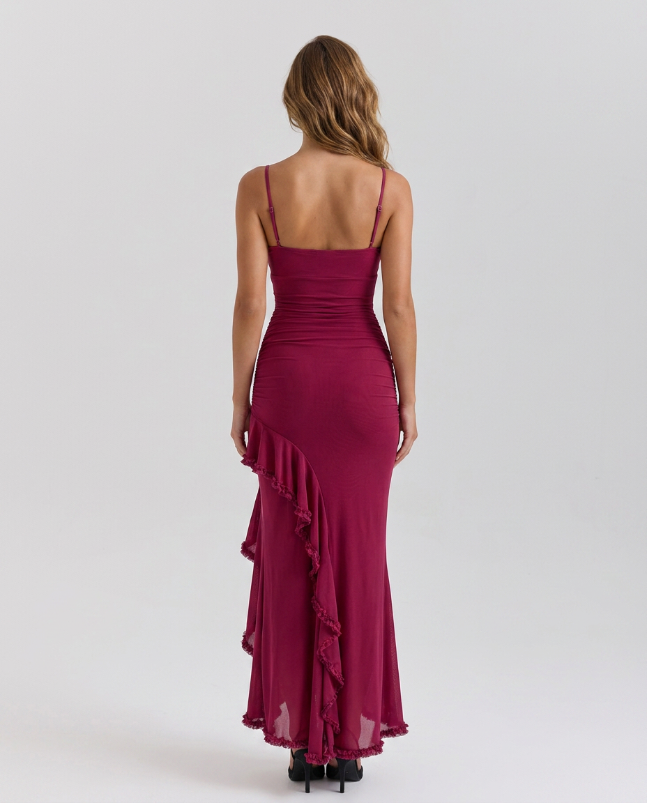 Valencia Hem Dress - Burgundy Rear