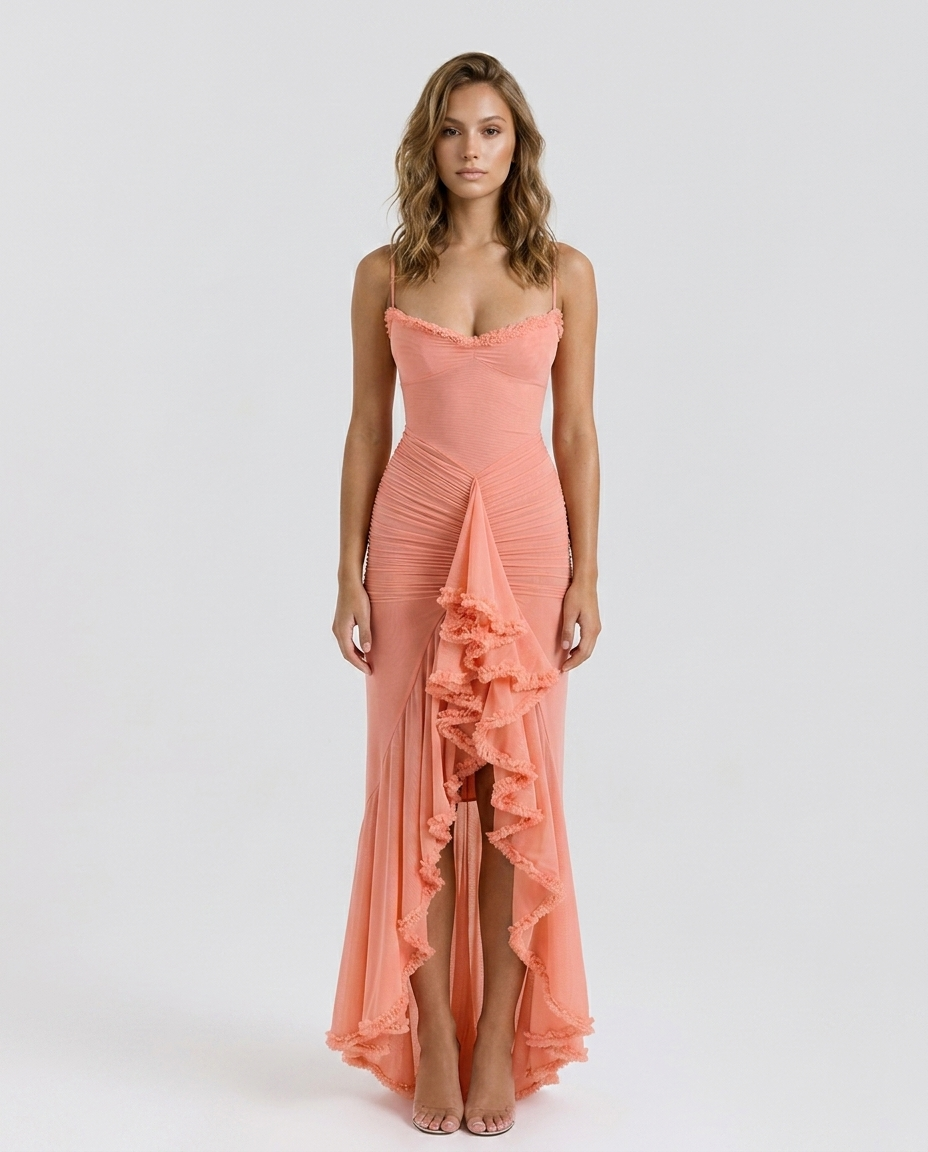 Valencia Hem Dress - Peach Front