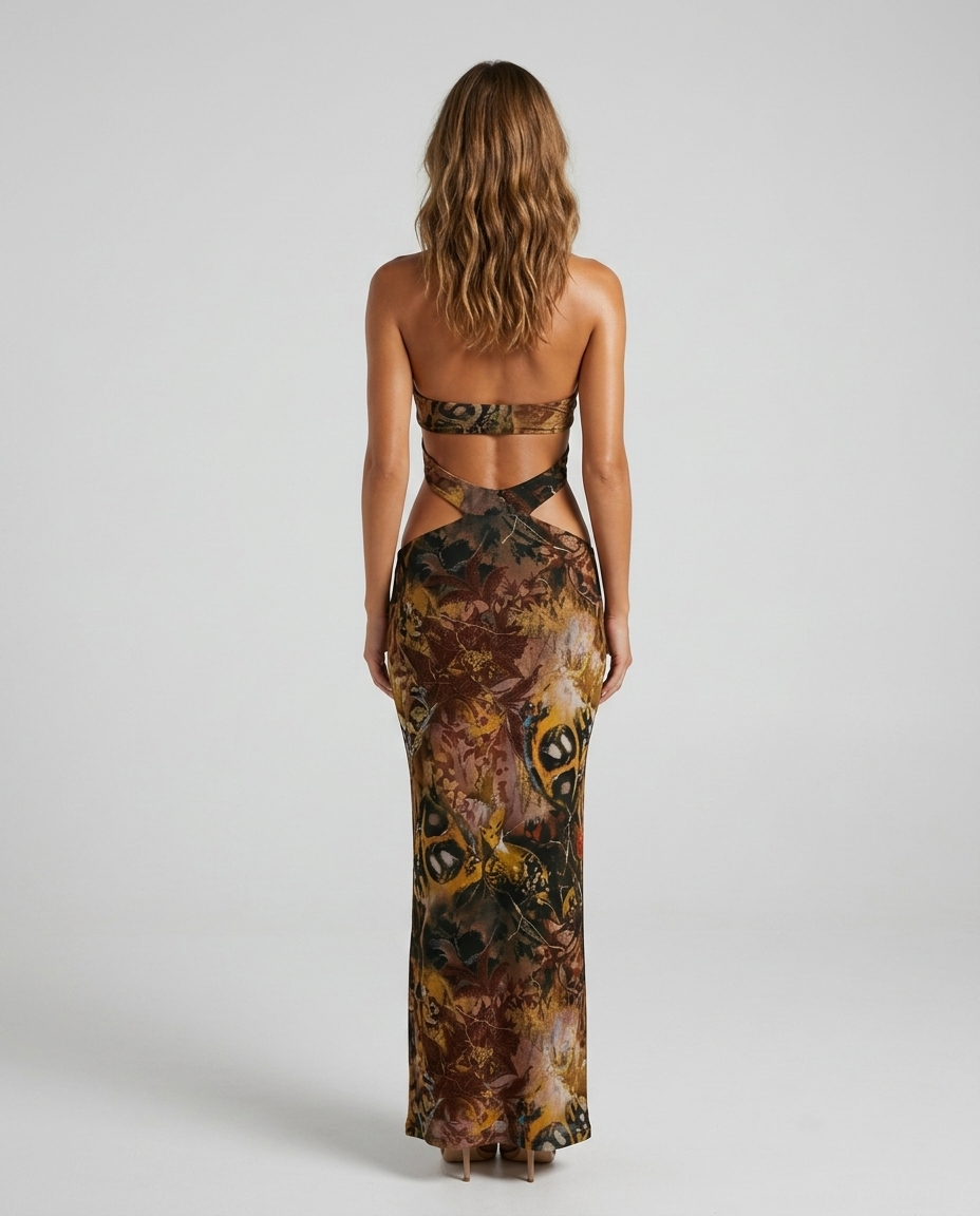 Rivana Halter Dress - Brown Rear