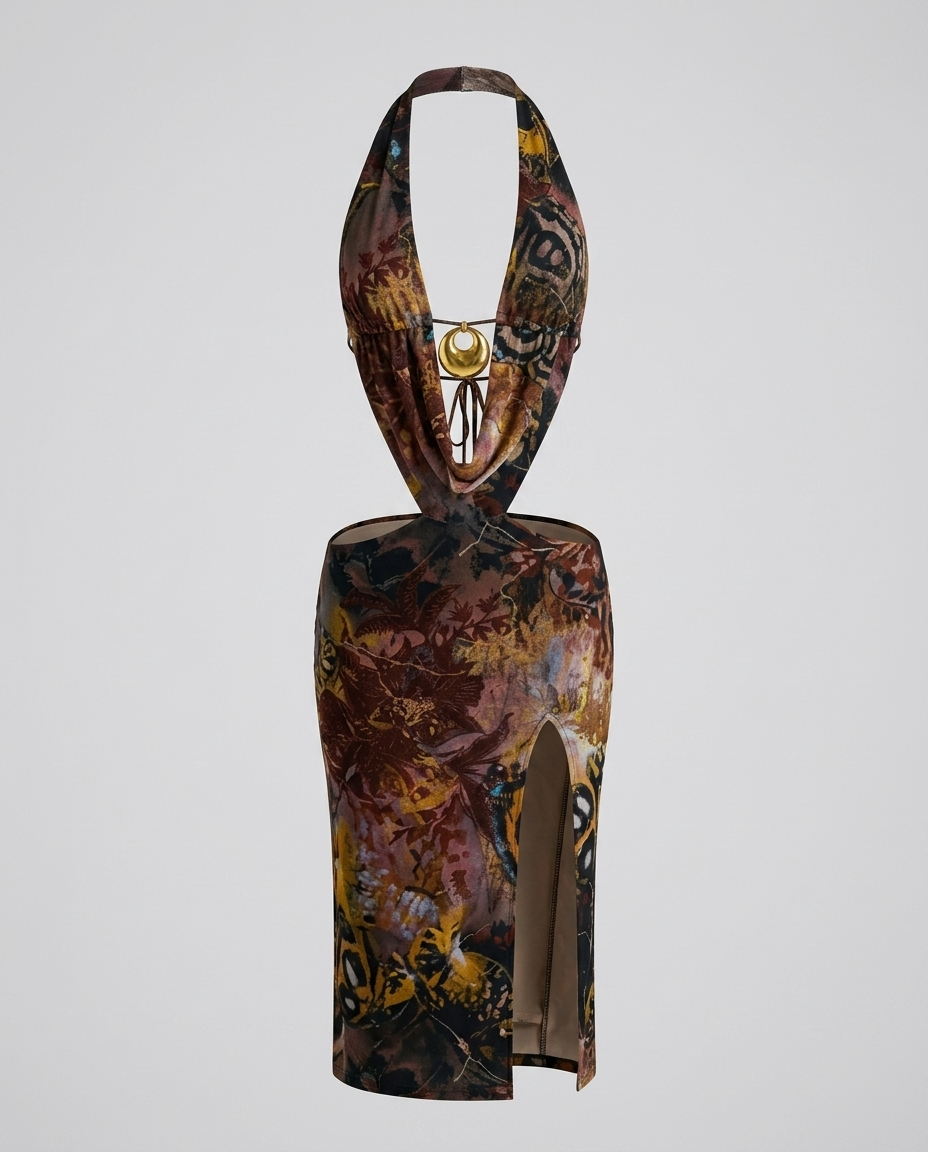 Rivana Halter Dress - Brown Ghost