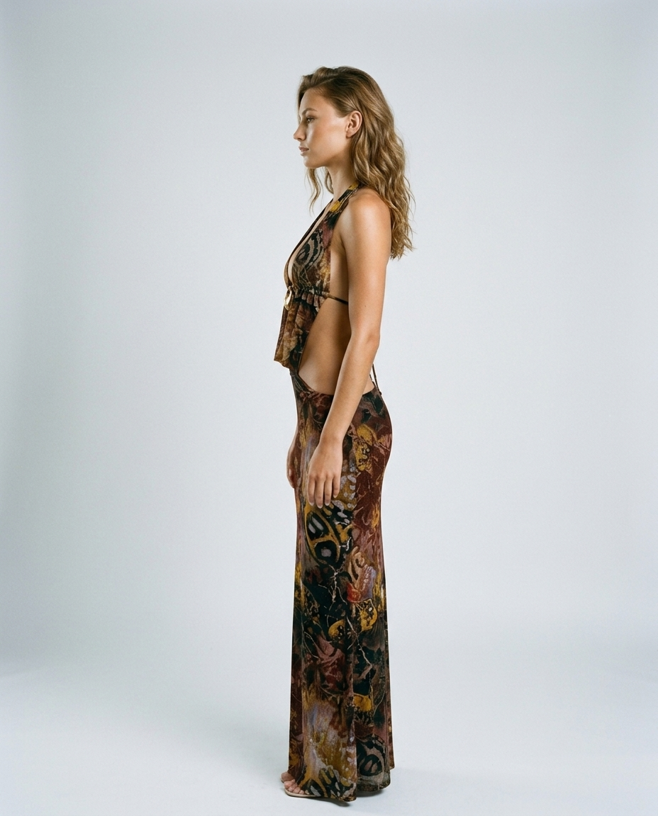 Rivana Halter Dress - Brown Side