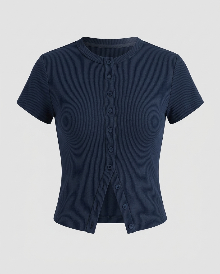 Brielle Button Vest Top - Navy Blue Ghost
