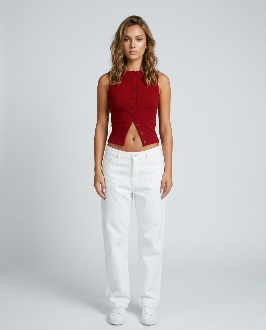 Brielle Button Vest Top - Red Front