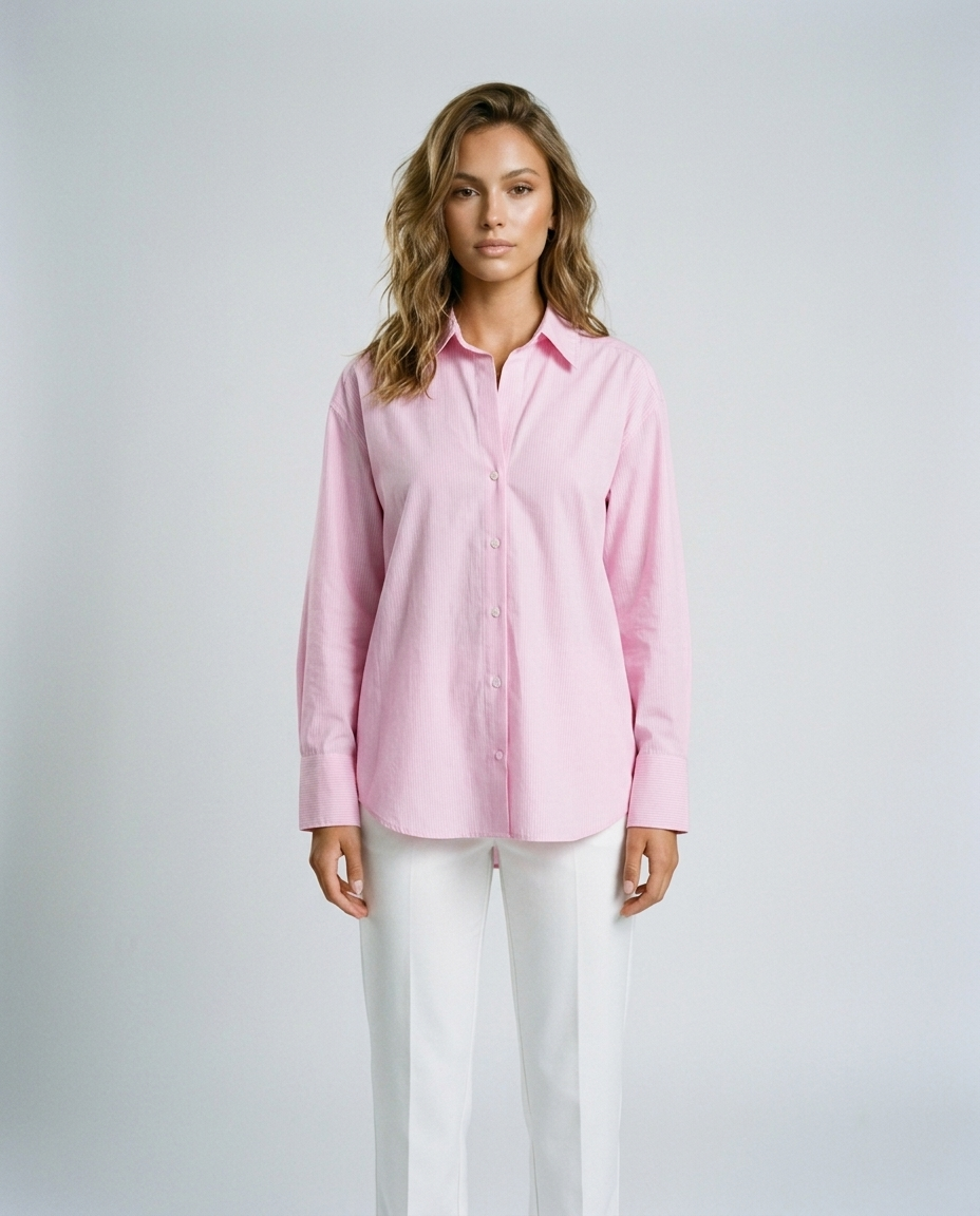 Marin Striped Lapel Shirt - Pink Front