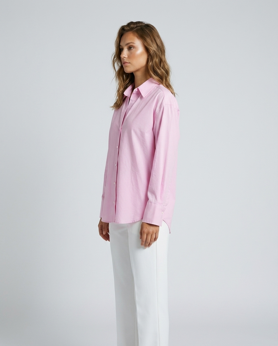 Marin Striped Lapel Shirt - Pink Side