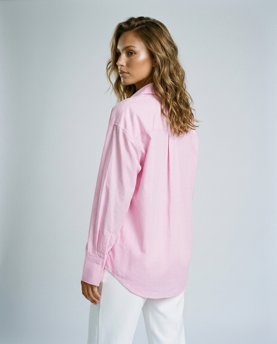 Marin Striped Lapel Shirt - Pink Rear-Side