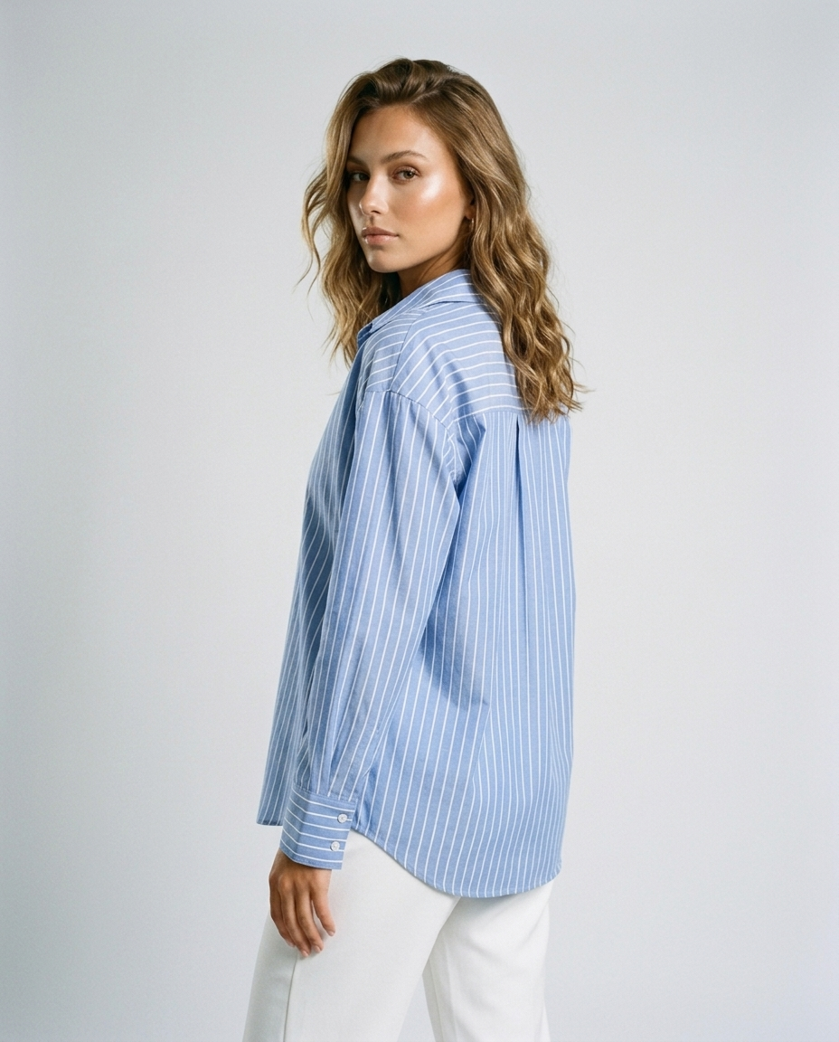 Marin Striped Lapel Shirt - Dark Blue Stripes Rear-Side