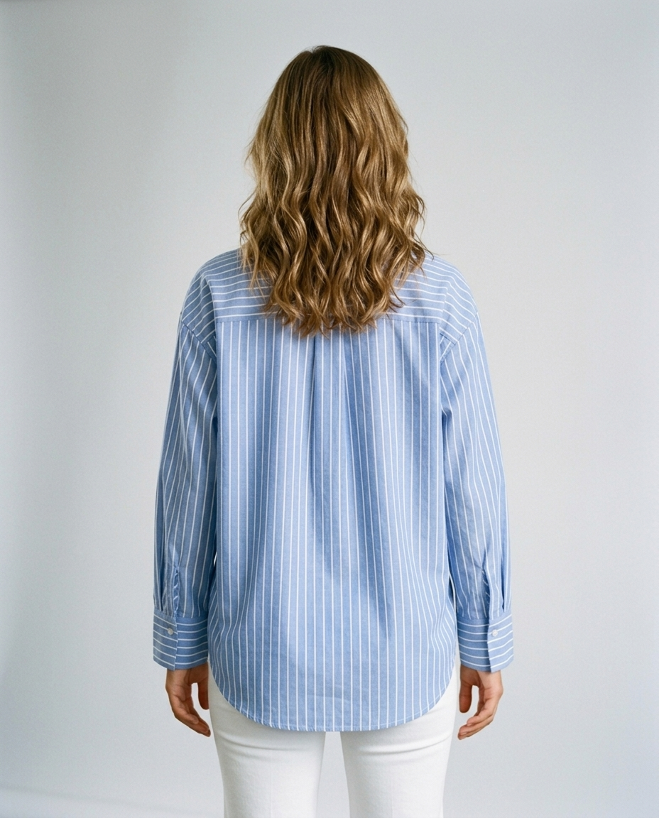 Marin Striped Lapel Shirt - Dark Blue Stripes Rear