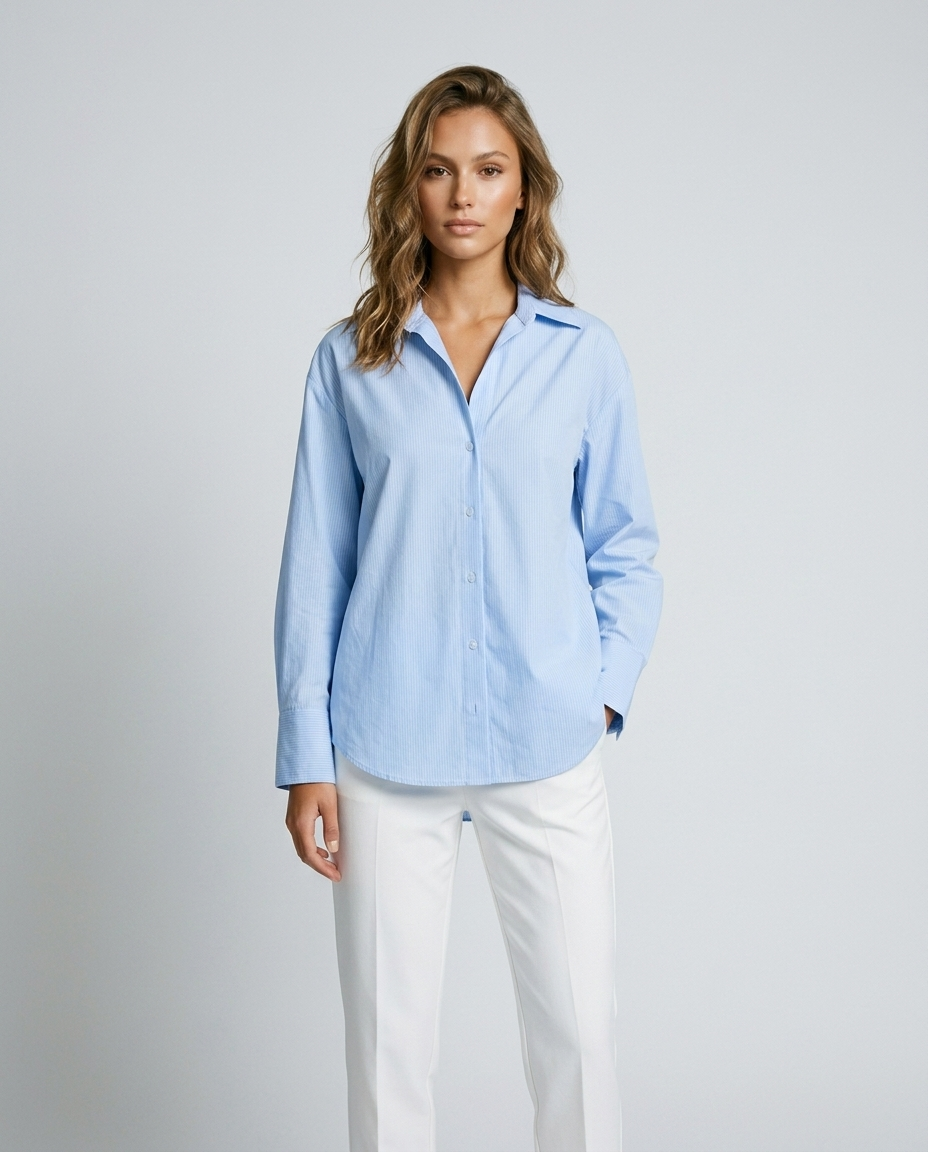 Marin Striped Lapel Shirt - Light Blue Front