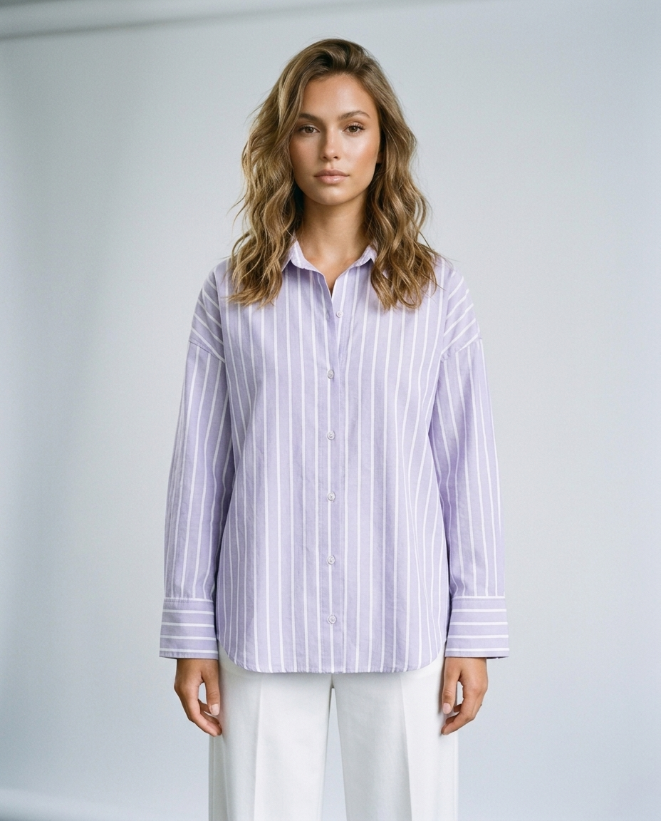 Marin Striped Lapel Shirt - Purple Front
