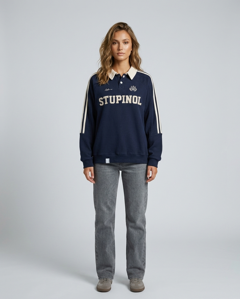 Easton Waffle Polo Sweatshirt - Blue Front