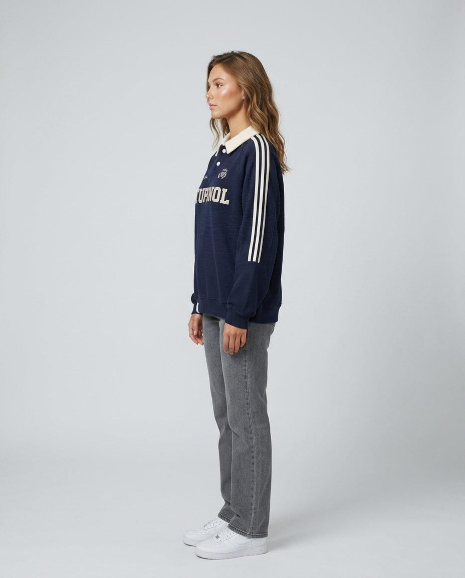 Easton Waffle Polo Sweatshirt - Blue Side