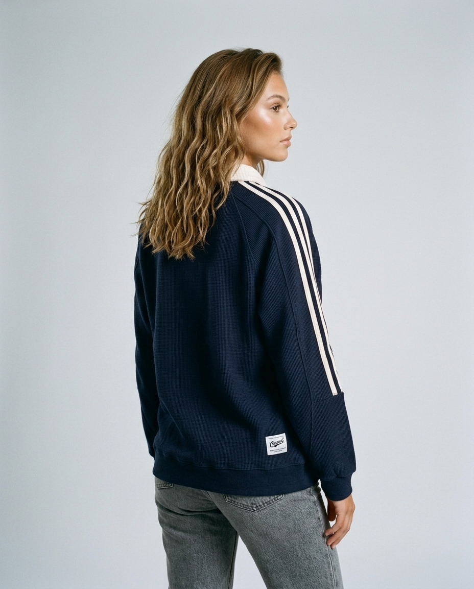 Easton Waffle Polo Sweatshirt - Blue Rear-Side