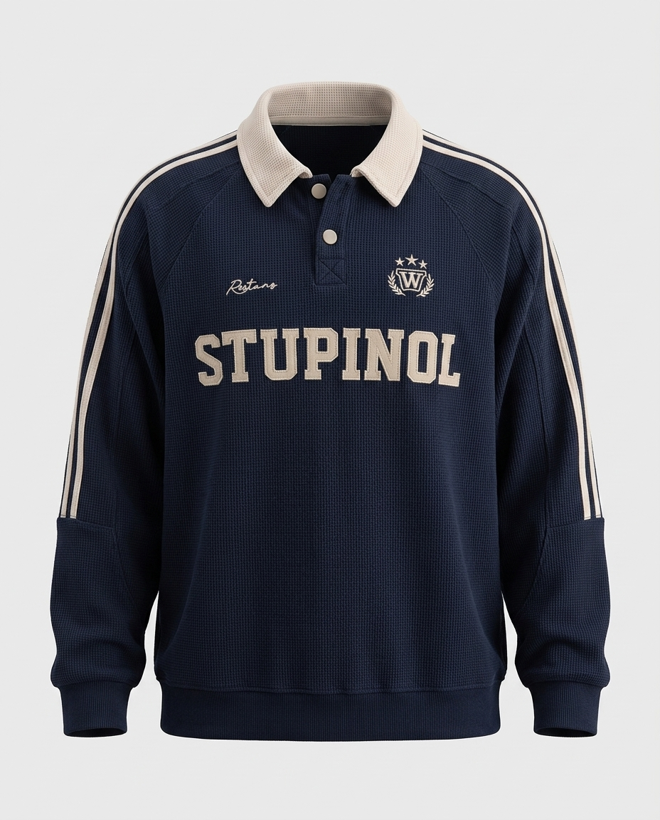 Easton Waffle Polo Sweatshirt - Blue Ghost