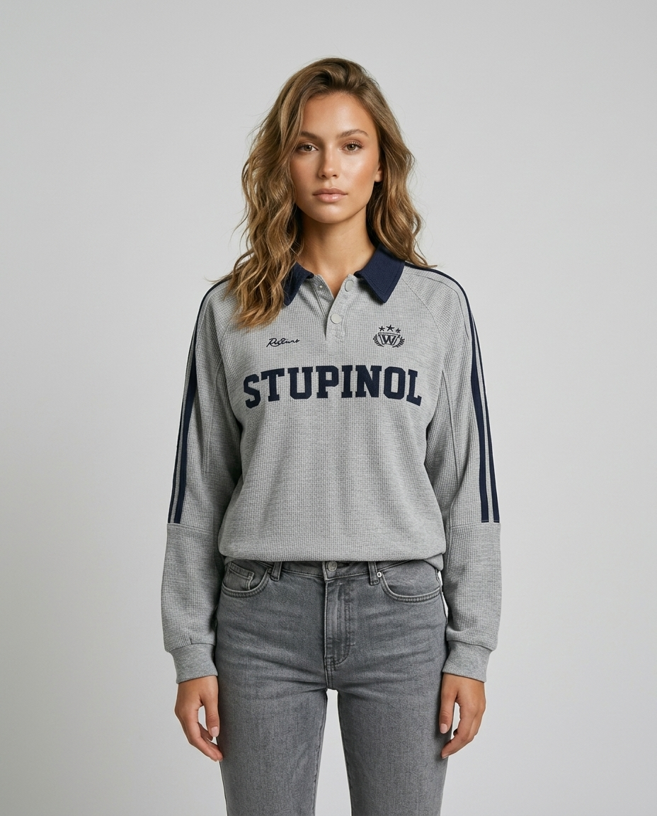 Easton Waffle Polo Sweatshirt - Gray Front