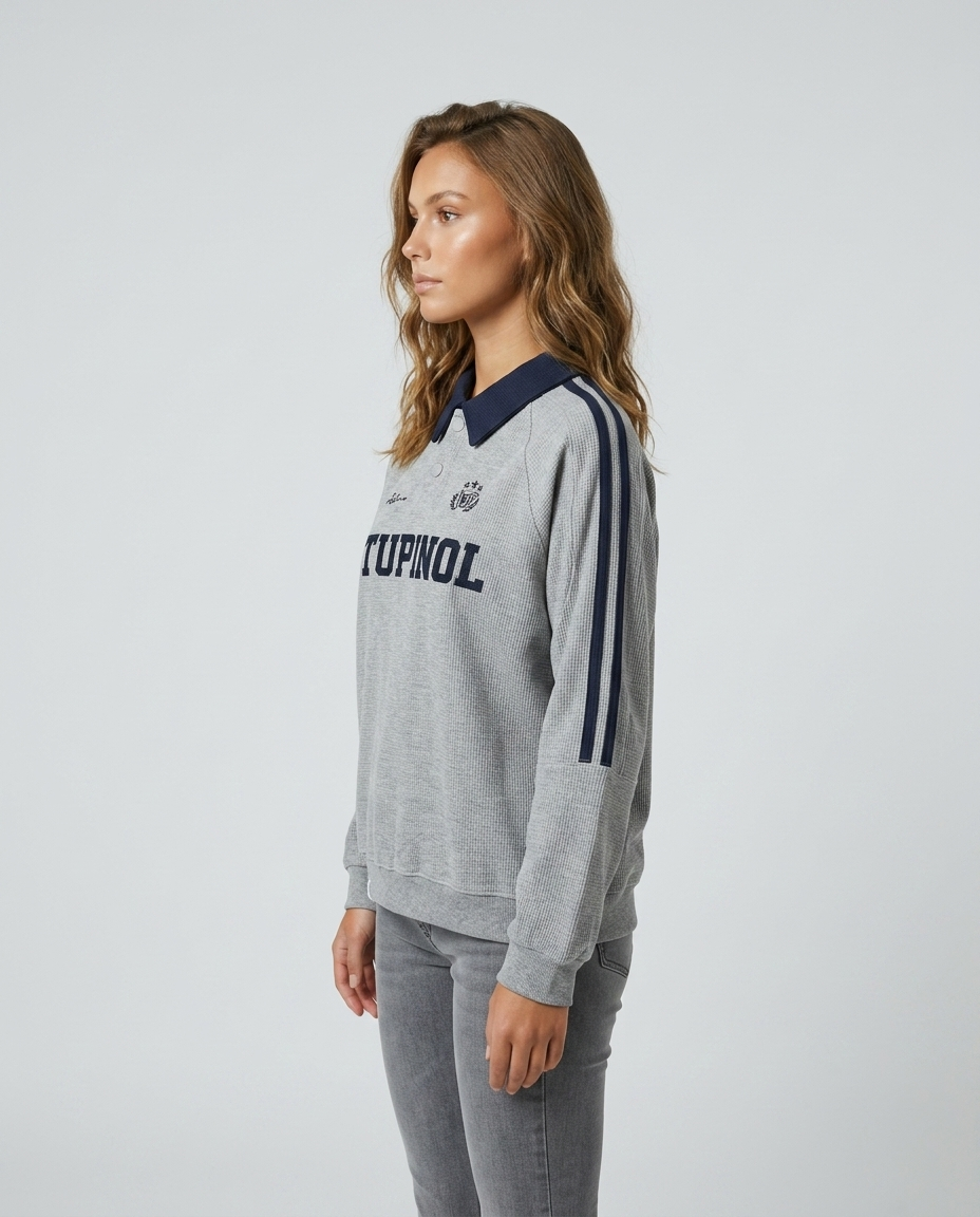 Easton Waffle Polo Sweatshirt - Gray Side