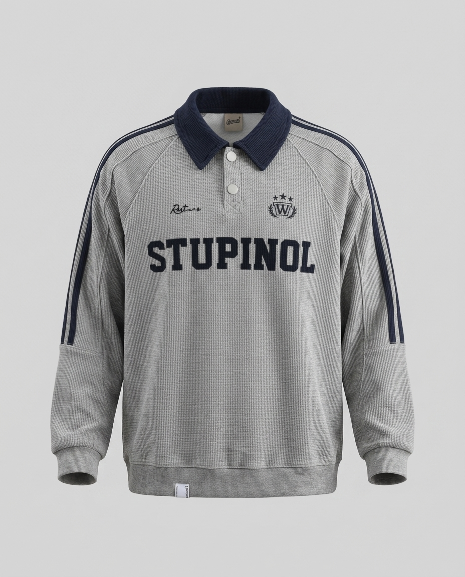 Easton Waffle Polo Sweatshirt - Gray Ghost