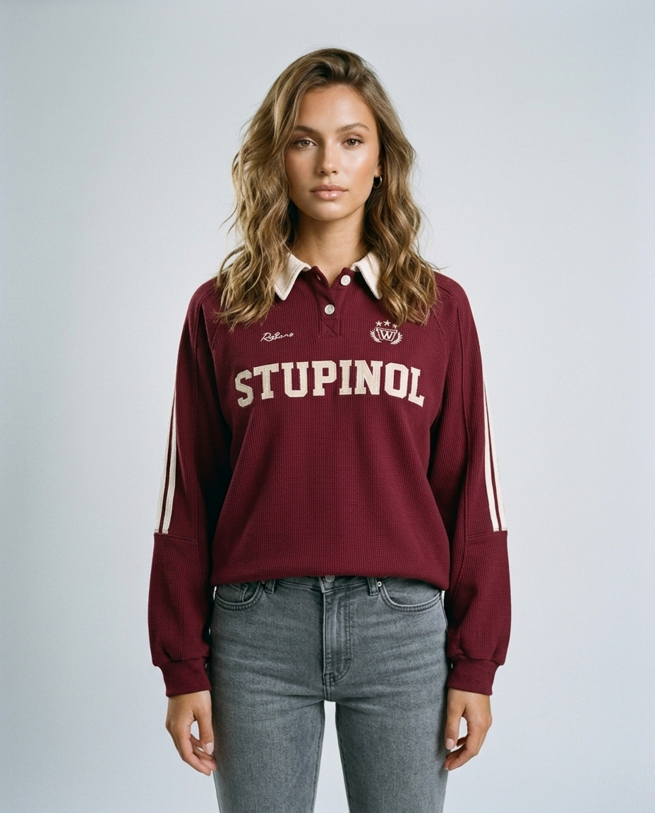Easton Waffle Polo Sweatshirt - Red Front