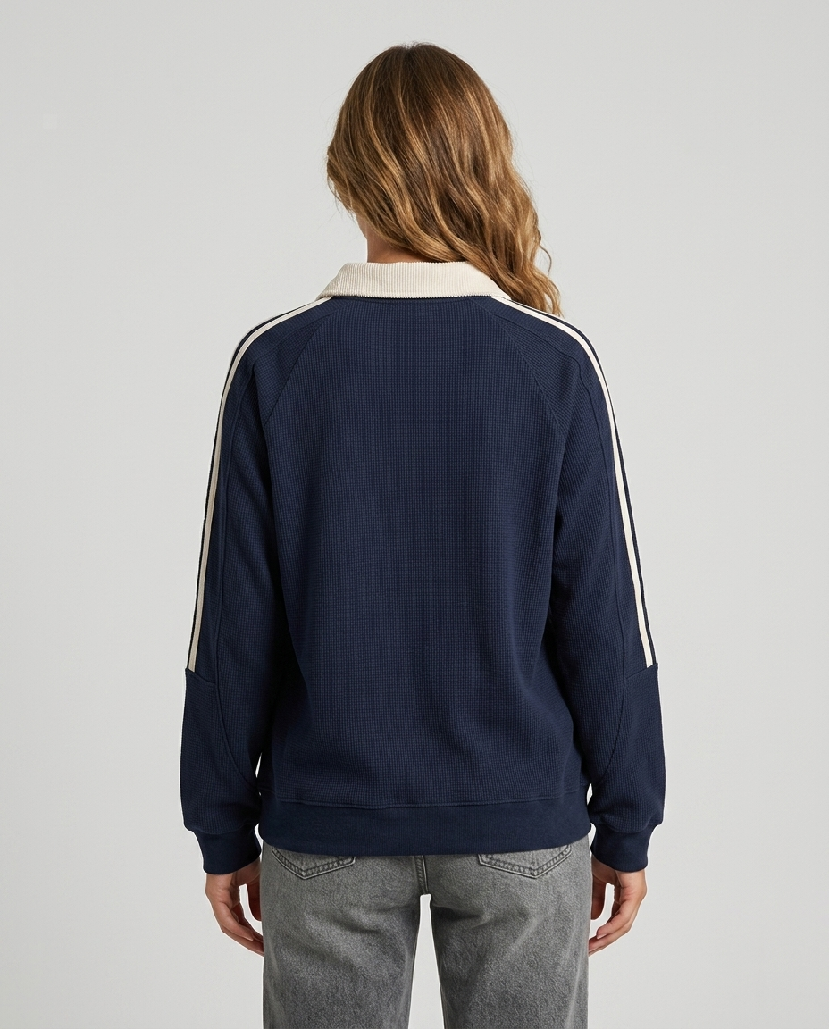 Easton Waffle Polo Sweatshirt - Blue Rear (no writing)