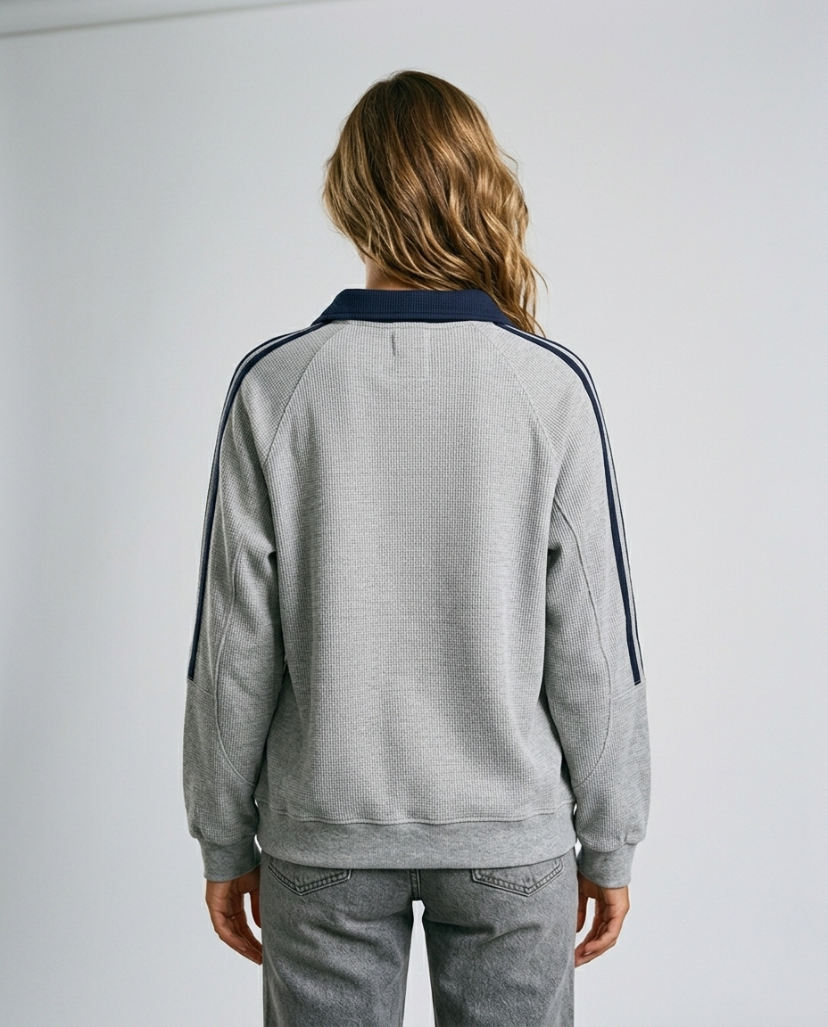 Easton Waffle Polo Sweatshirt - Gray Rear (no writing)