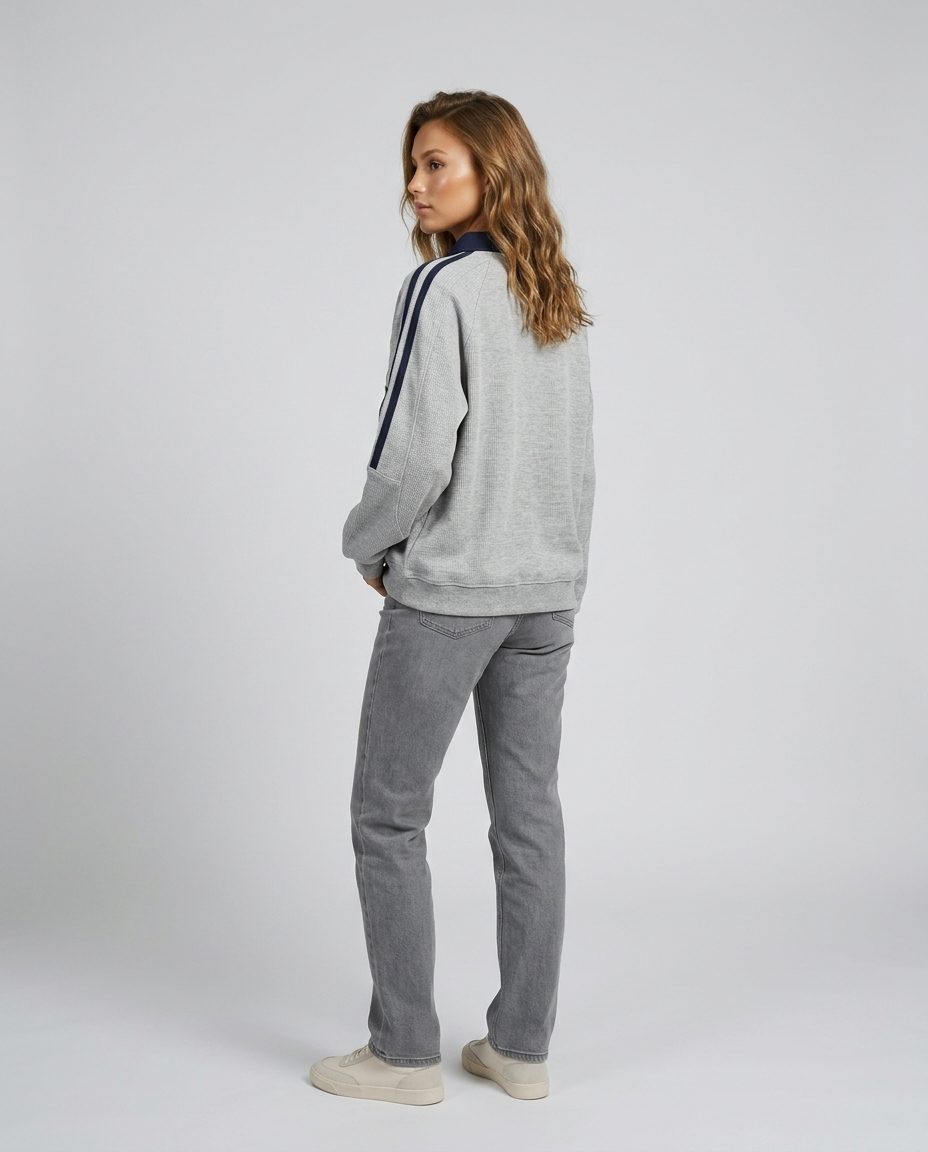 Easton Waffle Polo Sweatshirt - Gray Rear-Side (no writing)