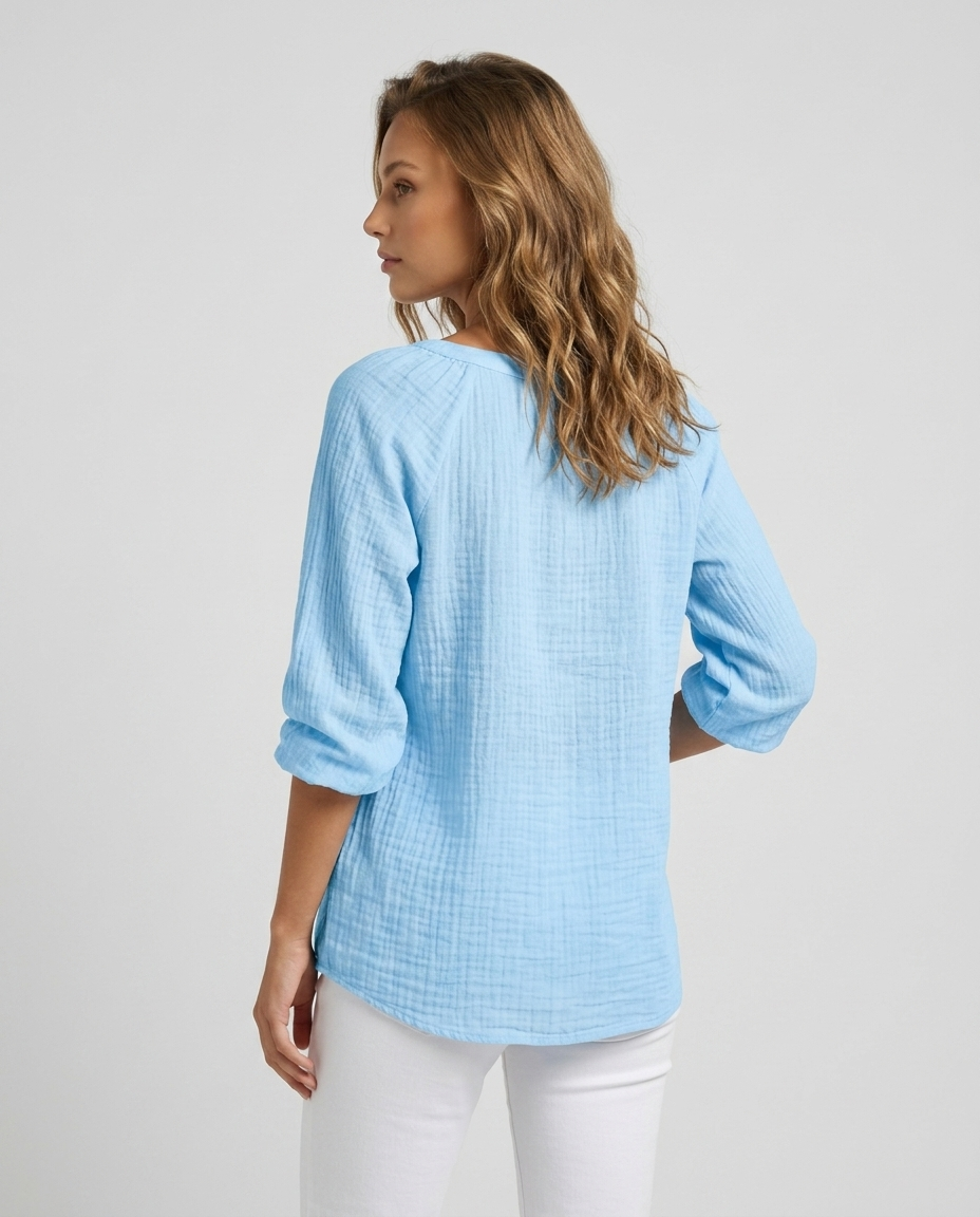 Marlow V Neck Pullover - Sky Blue Rear-Side