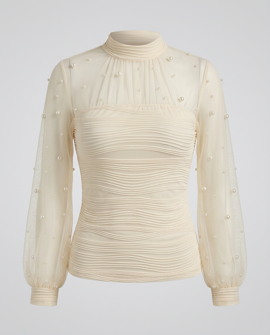 Celeste Pearl Mesh Blouse - White Ghost