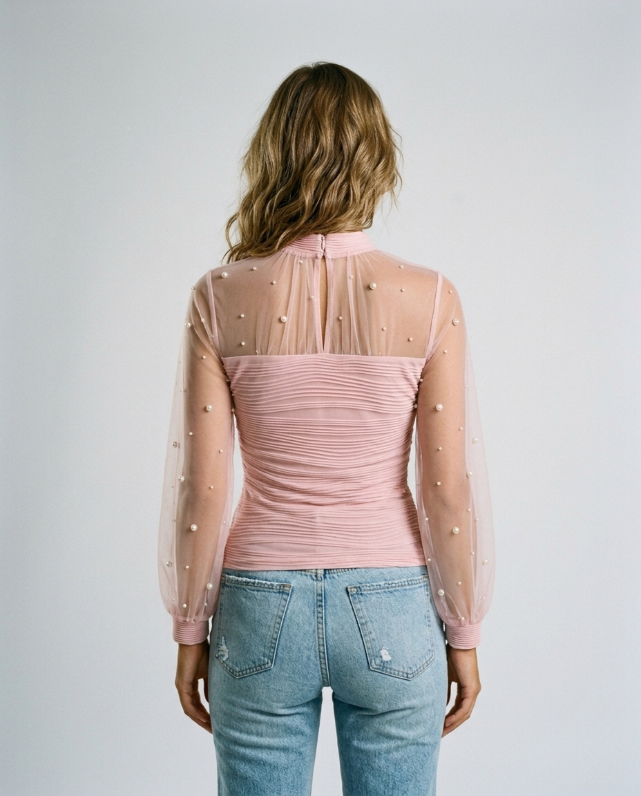 Celeste Pearl Mesh Blouse - Pink Rear