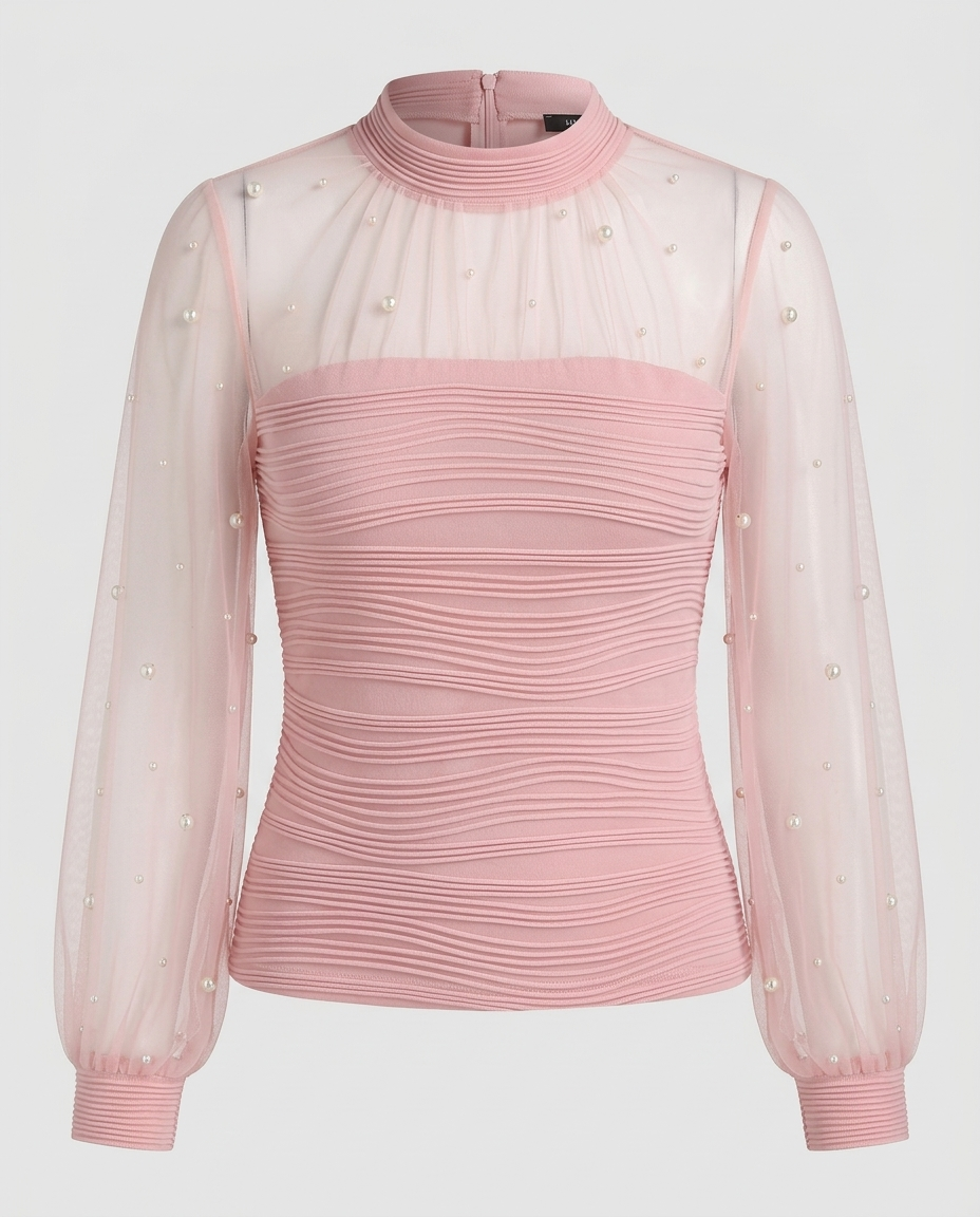 Celeste Pearl Mesh Blouse - Pink Ghost