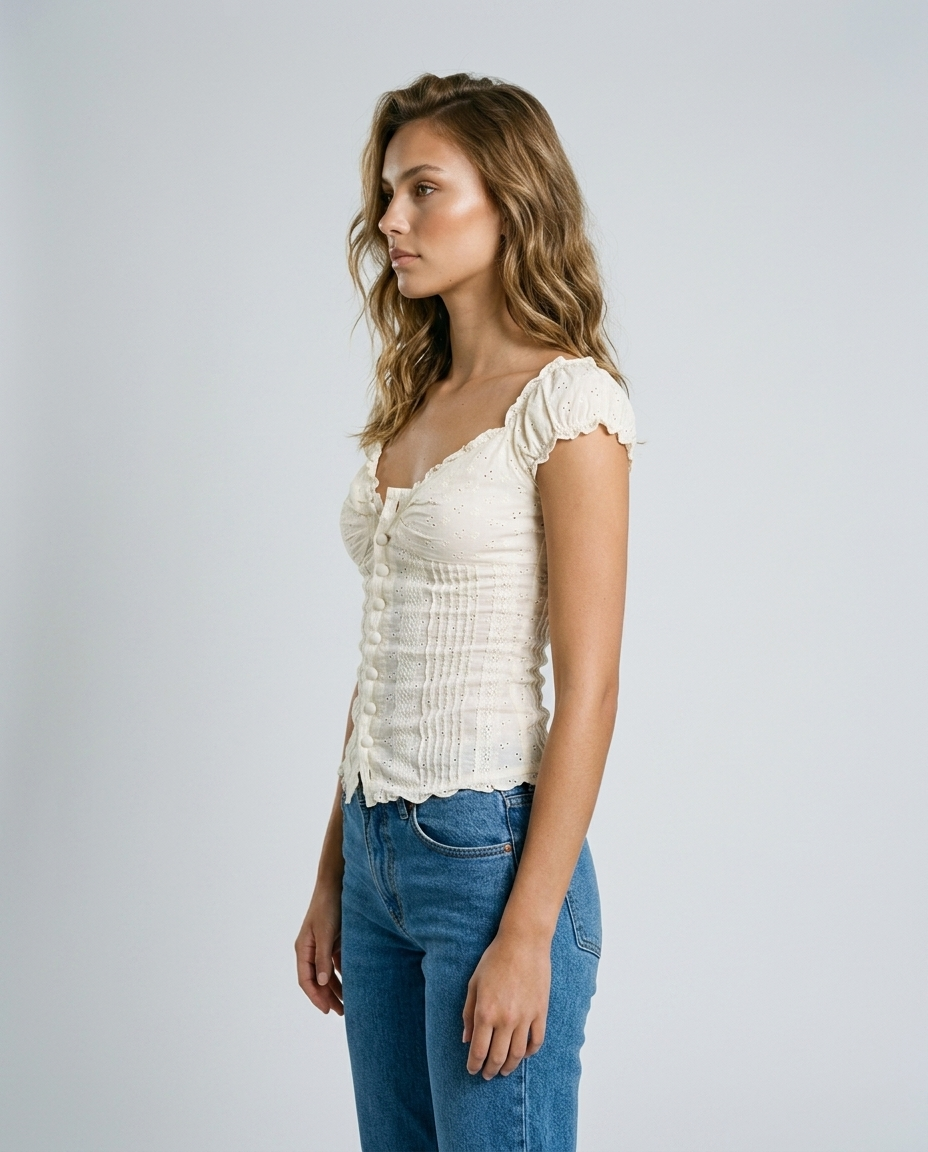 Rosalie Lace Button Blouse - White Side