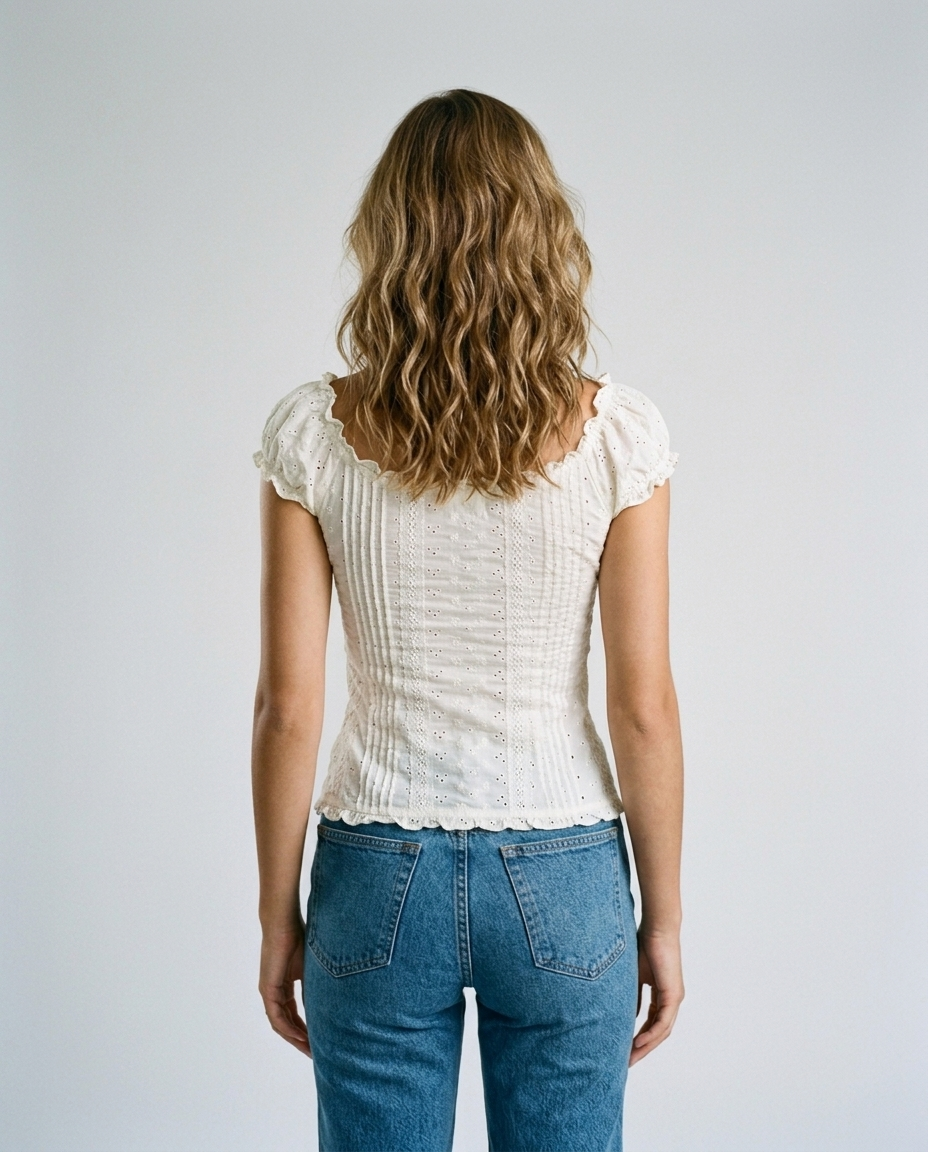 Rosalie Lace Button Blouse - White Rear