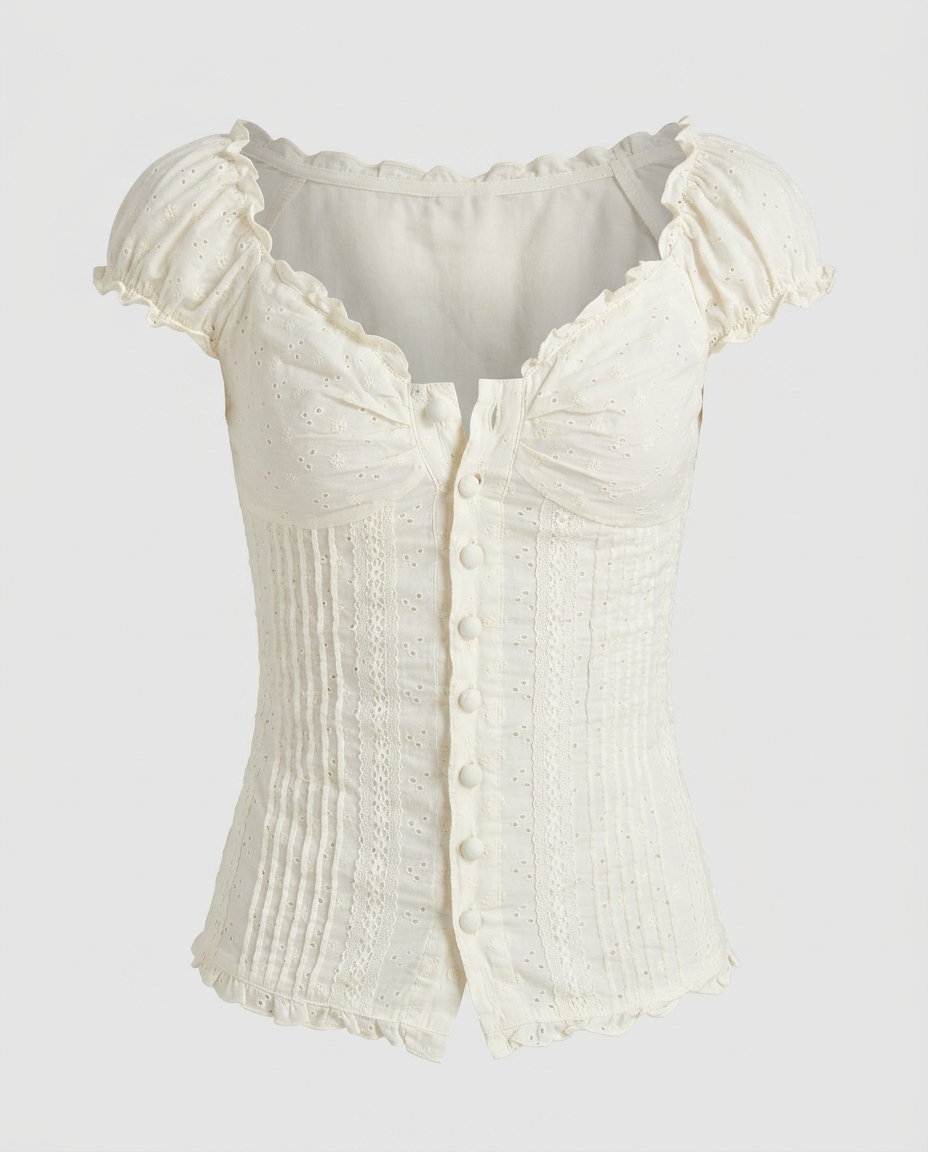 Rosalie Lace Button Blouse - White Ghost