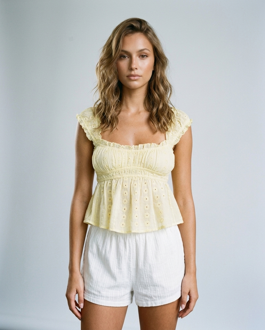 Lunaria Lace Strap Top - Yellow Front