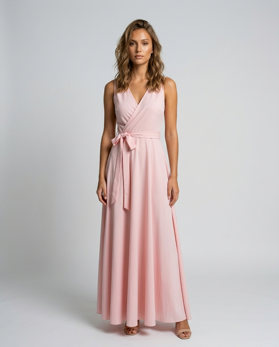 Beloria Belted A Line Dress - Pink Front
