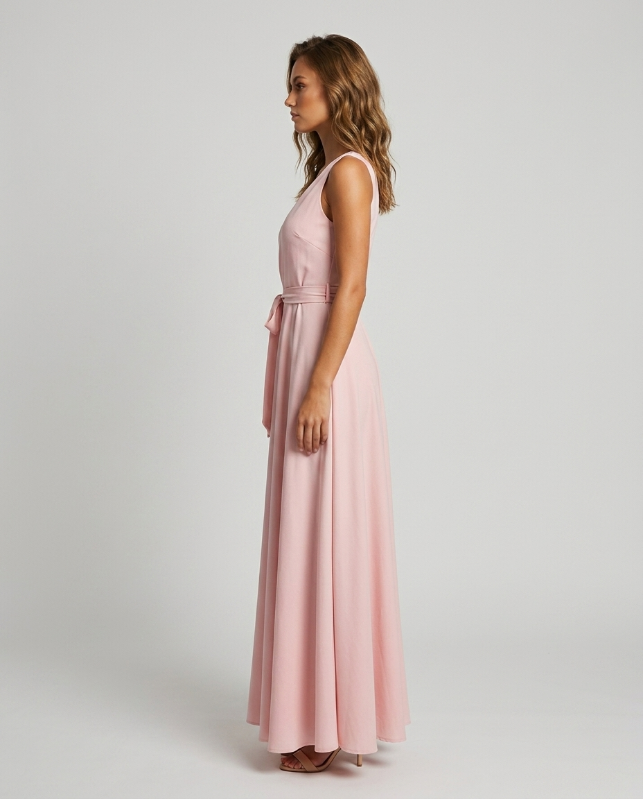 Beloria Belted A Line Dress - Pink Side